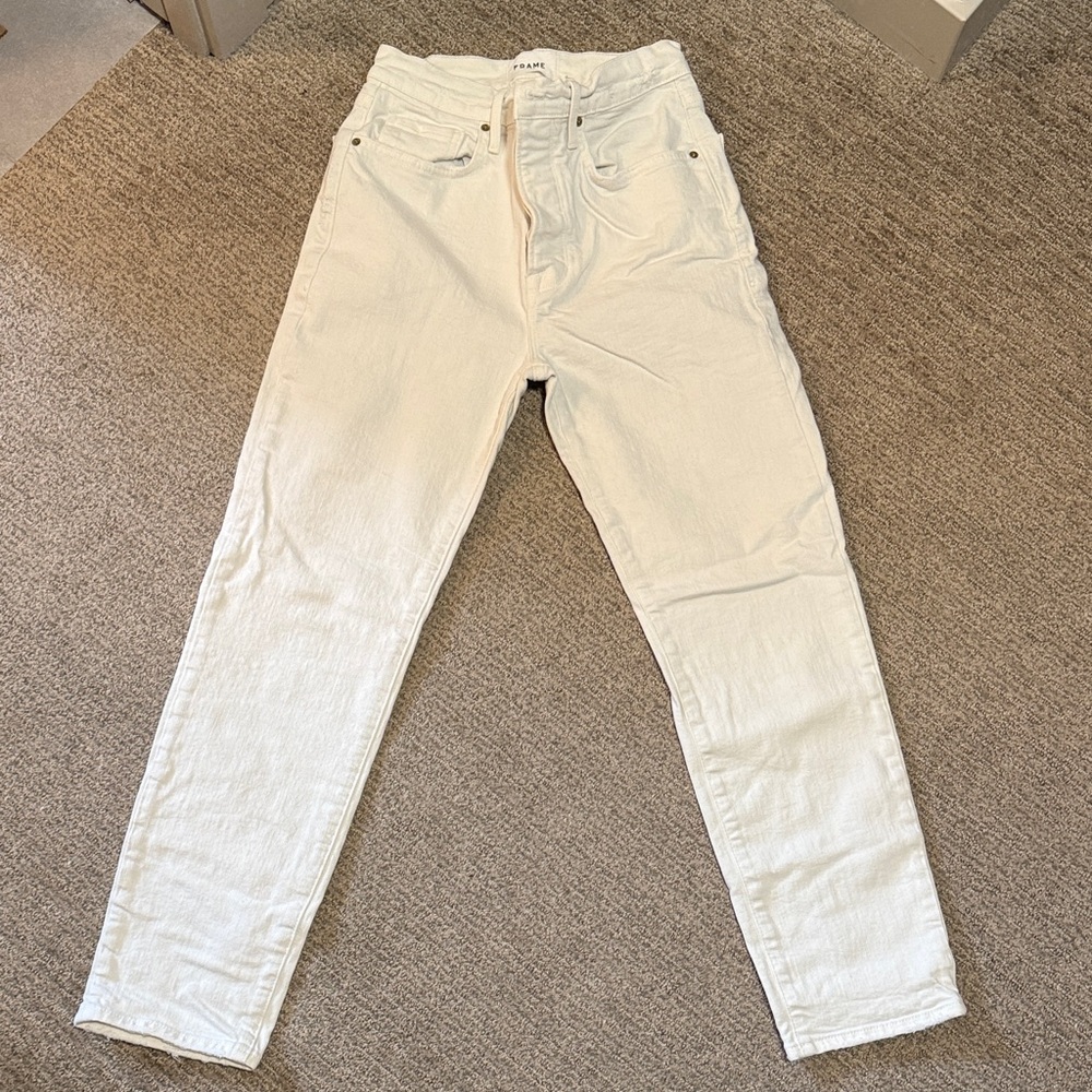 Frame Denim Womens Off-White Straight Jeans